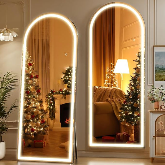 Hasipu 71" x 24" Led Mirror Full Length, Full Length Mirror with Lights Arch Design,Tempered Glass,Shatter-Proof, Dimming & 3 Color for Bedroom Cloakroom-UL