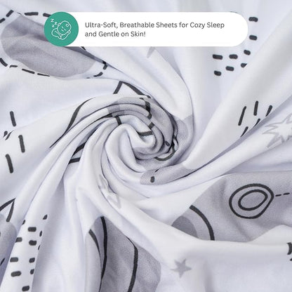 TansyPanda Bassinet Sheets for Angelbliss, Koolerthings, and Koola Baby Bassinet Bedside Sleeper, 3 Pack, 33x20 inch, Ultra Soft, Breathable, Snug Fit, Unisex Boys Girls, Gray White (Space Rockets)