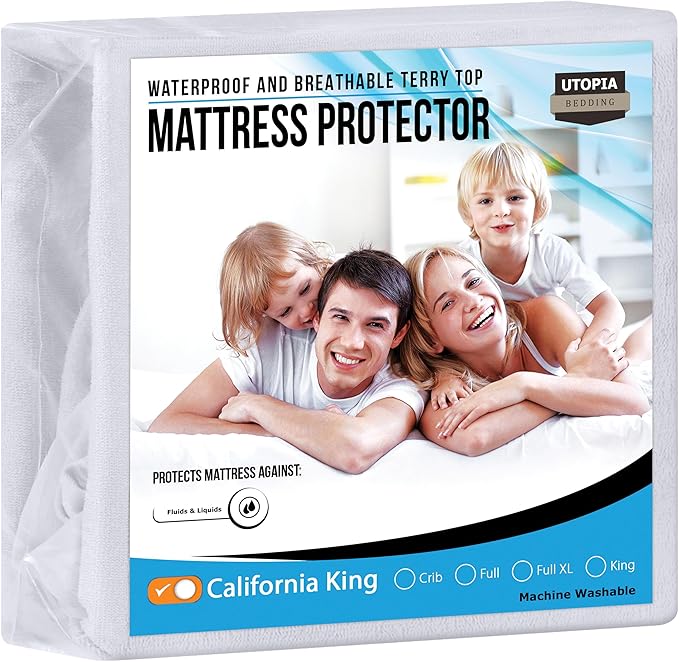 Utopia Bedding Waterproof Mattress Protector King Cal Size, Premium Terry Mattress Cover 200 GSM, Breathable, Fitted Style with Stretchable Pockets (White)