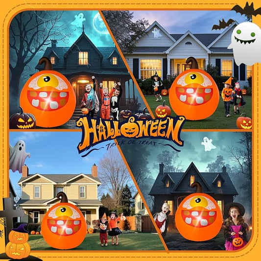 Halloween Inflatables Pumpkin Decorations Outdoor - 4 FT One-Eyed Pumpkin Halloween Blow up Yard Decorations Cute Inflatables with LED Build-in for Garden Lawn Indoor Party Decor