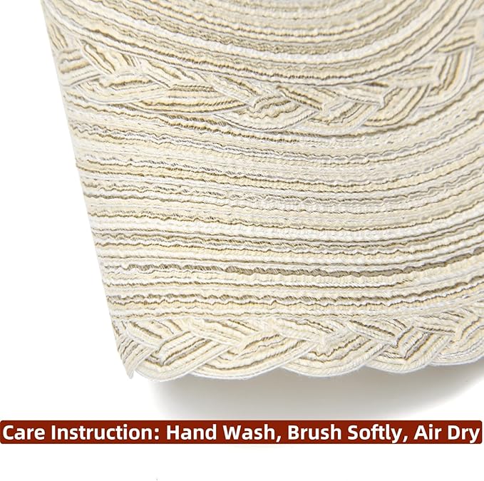SHACOS Round Placemats Set of 6 Boho Braided Bordered Placemats 15 inch for Dining Tables Wedding Holiday Party (Ivory Bordered, 6)