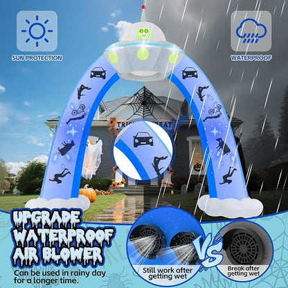 Kalolary 12.5FT Halloween Archway Inflatables, Giant Alien UFO Arch Inflatable with Blue Flashing Lights Scary Halloween Outdoor Blow Up Yard Decoration for Garden Lawn Holiday Party Decors