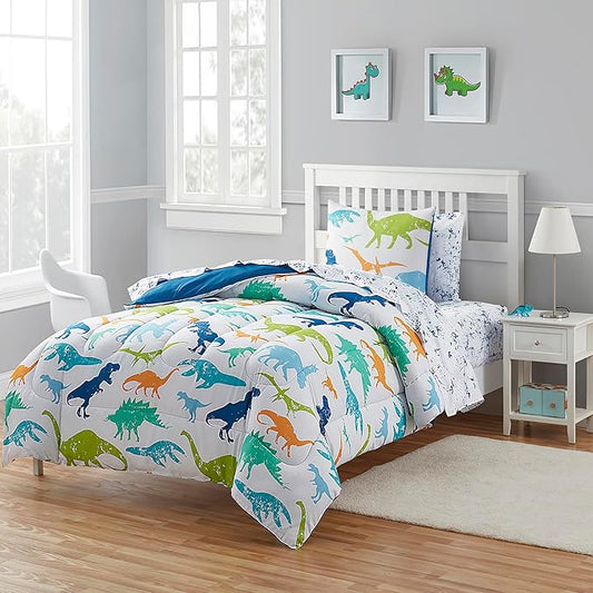 Kids Bedding Set Bed in a Bag for Boys and Girls Toddlers Printed Sheet Set and Comforter , Twin, Dinosaur