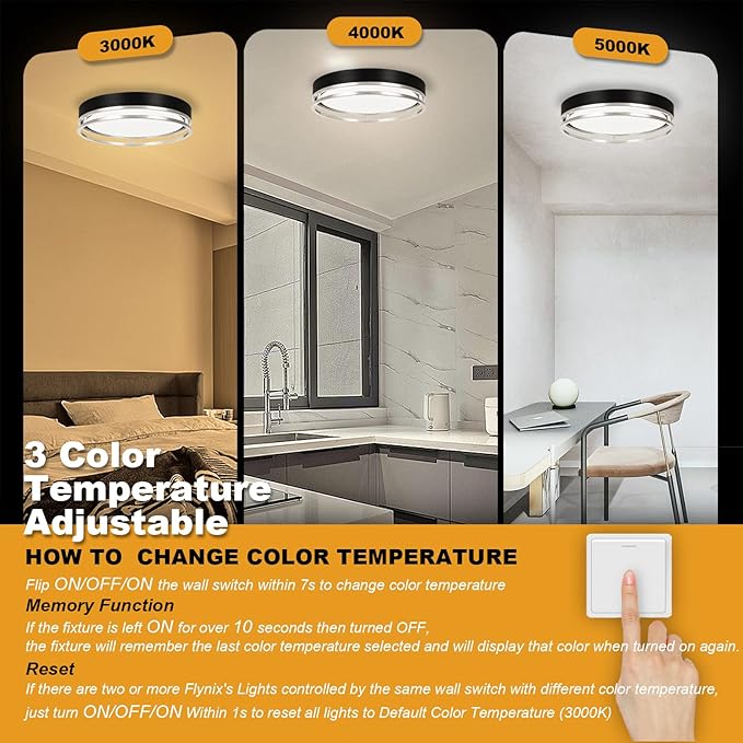 12.5 Inch LED Flush Mount Ceiling Light Fixture, 26W, Super Bright 1700 Lumens, 3 Color 3000K/4000K/5000K, Dimmable Ceiling Lamp for Bedroom Hallway Bathroom Kitchen Laundry (Black Nickel)