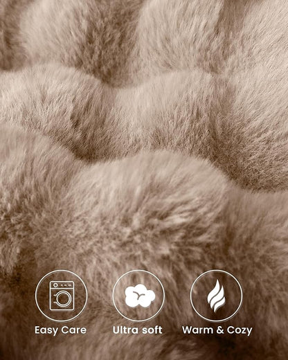 Ultra Soft Cozy Faux Fur Throw Blanket, Fuzzy Plush Thick Bubble Blanket, Oversize Luxury Fluffy Blanket for Couch, Sofa, Bedroom, and Living Room, 50x60 Inches, Light Brown