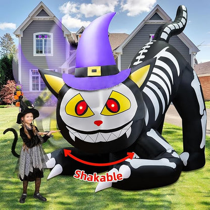 8.5 FT Tall Halloween Inflatables Black Cat Outdoor Decorations, Witch Cat Inflatable Halloween Decorations with Moving Head Blow Up Yard Decorations Built-in LEDs for Party Garden Lawn Decor