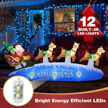 ZPISF 10 FT Santa Sleigh with Reindeer Christmas Inflatables Outdoor Decorations, Christmas Blow Up Yard Decorations for Garden Lawn Xmas Decor (Blue)