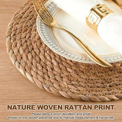 Round Woven Placemats 12 inch Set of 4 - Boho Rattan Placemats Natural Water Hyacinth Placemats, Farmhouse Weave Place Mats, Rustic Braided Wicker Table Mats for Dining Table,Home,Wedding