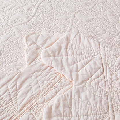 Brandream Queen Size Quilt Set Cotton Light Pink Quilts Farmhouse Bedding Set Matelasse Coverlet Set Scalloped Edge Quilts 3-Piece
