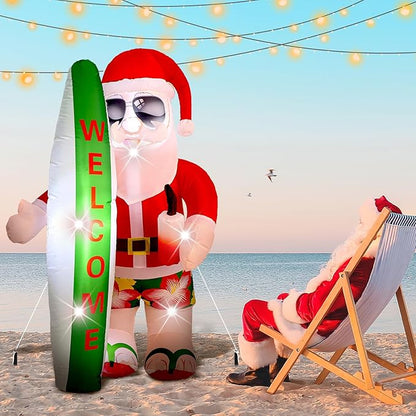 VIHOSE 5.4 Ft Christmas in July Inflatable Decorations Hawaiian Tropical Santa Claus on Beach Blow Up Yard Decor Build in Led Lights for Indoor Outdoor Garden Lawn Holiday Party