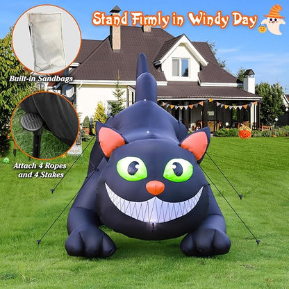 FunFanso 7 FT Halloween Inflatables Black Cat Outdoor Decorations, Blow Up Yard Decorations Built-in Bright LEDs for Indoor Party Garden Lawn Decor, Easy Installation Festival Halloween Party Decor