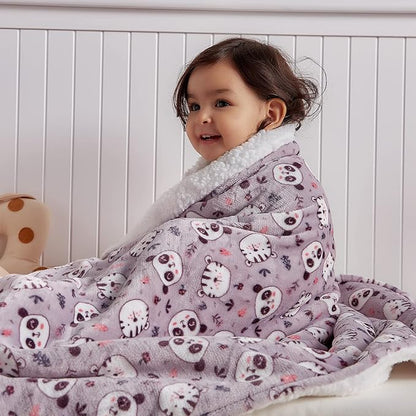 DaysU Plush Flannel Sherpa Baby Blanket for Girls Boys, Portable Reversible Soft Micro Fleece Baby Crib Throw Blanket with Animal Print for Newborn and Nursery, Animal Head, 30"x40"