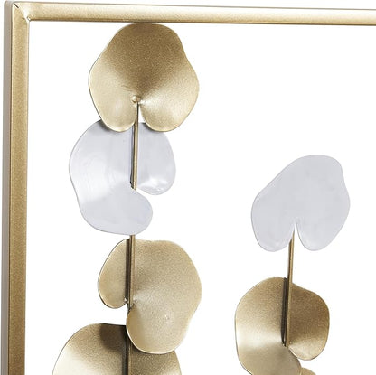 Deco 79 Metal Floral Home Wall Decor Long Stem Wall Sculpture with White Accents, Wall Art 40" x 2" x 26", Gold
