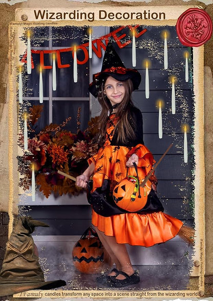 Halloween Decorations, 20 PCs Floating Candles with Wand, Magic Hanging Candles, Flickering Warm Light Flameless Floating LED Candle with Wand Remote, Battery Operated Taper Candle Set for Theme Party