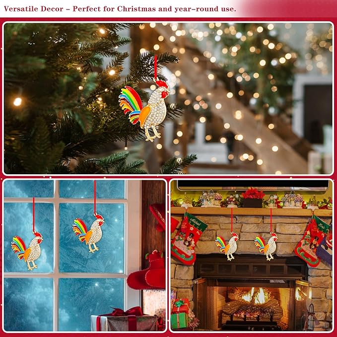 WhatSign Chicken Christmas Ornaments - Metal Chicken Ornaments for Christmas Tree Decorations Farm Animal Chicken Christmas Tree Ornaments Chicken Gifts Decor Keepsake Ornaments