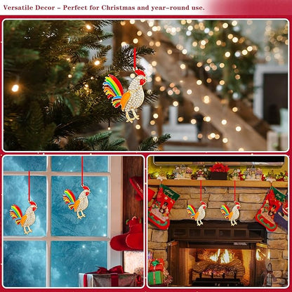 WhatSign Chicken Christmas Ornaments - Metal Chicken Ornaments for Christmas Tree Decorations Farm Animal Chicken Christmas Tree Ornaments Chicken Gifts Decor Keepsake Ornaments