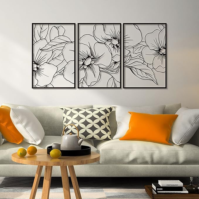 Vivegate Black Minimalist Floral Single Line Metal Wall Art Decor - 18"X12" 3 Packs Black Floral Abstract Minimalist Lines Wall signs for Hanging home wall decor
