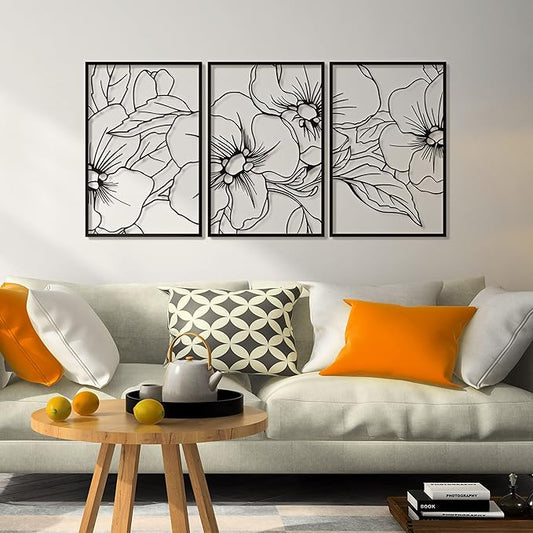 Vivegate Black Minimalist Floral Single Line Metal Wall Art Decor - 18"X12" 3 Packs Black Floral Abstract Minimalist Lines Wall signs for Hanging home wall decor