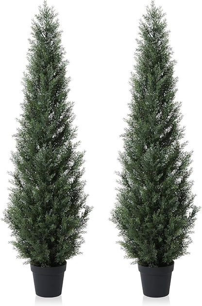 6 Feet Pre-Potted Evergreen Outdoor Artificial Cedar Tree for Front Porch Decor, Outdoor Entryway Decor Fake Tree, Tall Faux Tree with UV Resistant Coating (2 Pack)