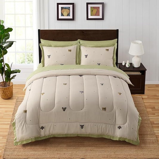 Kids Jungle Safari Comforter Set Full Size – Bed in a Bag with Savanna Animals, Sheets, Pillowcases & Shams – Soft Bedding with Lions, Giraffes, Elephants, and More – Boys or Girls Bedroom Decor