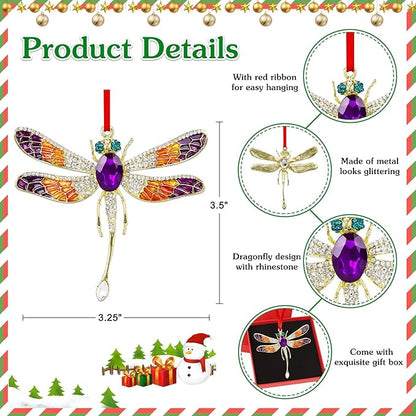 WhatSign 2025 Dragonfly Christmas Ornaments - Metal Purple Ornaments for Christmas Tree Decorations Colorful Keepsake Gifts for Women Girls Kids Nature Lovers