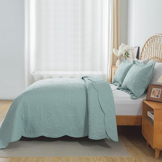 HoneiLife King Quilt Bedding Set - 3 Pieces Microfiber Quilt Sets Lightweight Bedspreads Reversible Coverlets Retro Bed Cover Quilt King Size All Season Quilts-Sage Green