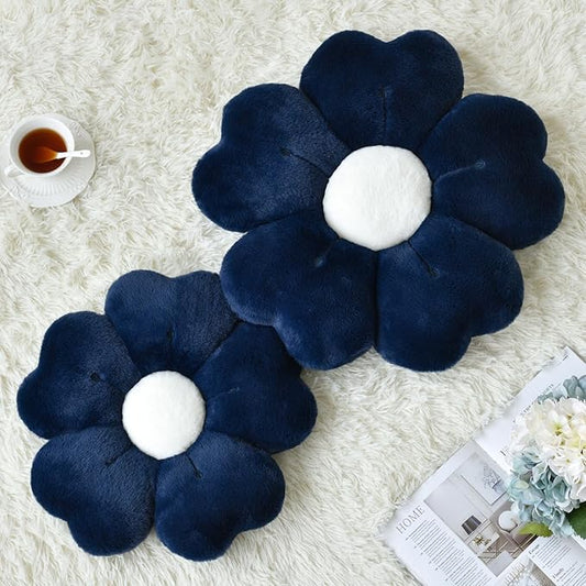 Flower Pillow, Flower Shaped Pillow Decorative Throw Pillows for Bed Couch, Cute Daisy Pillow Dorm Decor Floor Seating Cushion (Navy Blue, 19.6 Inches)