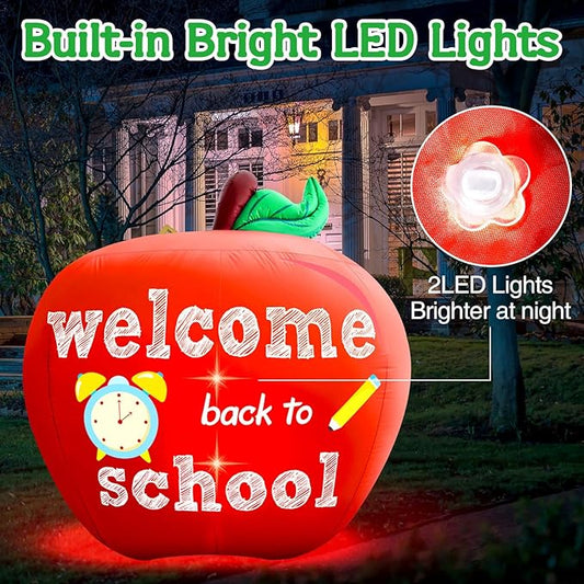Back to School Inflatable Outdoor Decorations:4.9FT Back to School Decor Built in 2 Bright LED Lights for Classroom Decor Blow up Yard Inflatable Decorations for First Day of School Party Garden Lawn