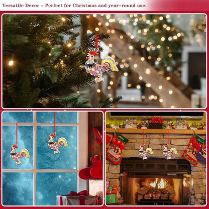 WhatSign Metal Chicken Ornaments - Farm Animal Gift for Christmas Tree Decorations