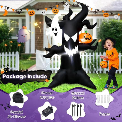 Spooky 6FT Halloween Inflatable Decor Ghost Tree with Pumpkin Indoor Outdoor Haunted Yard Decoration with LED Lights, Halloween Blow Up Lawn Garden Party Decorations