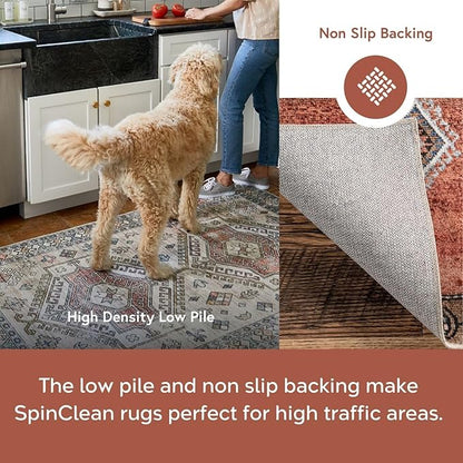 nuLOOM 8' x 10' SpinClean Machine Washable Stain-Resistant Area Rug with Non Slip Backing, Low Profile for Living Room, Bedroom, and Dining Room, Mae Peach