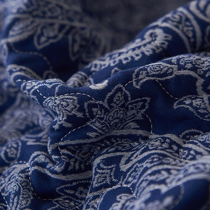 mixinni Navy Blue Floral King Size Quilt Set Soft Cotton Double-Layer Neutral Style Paisley Quilt Bedding Set Farmhouse Bedspread Coverlet Sets, 3-Pieces Including Pillow Shams (106x96 Inches)