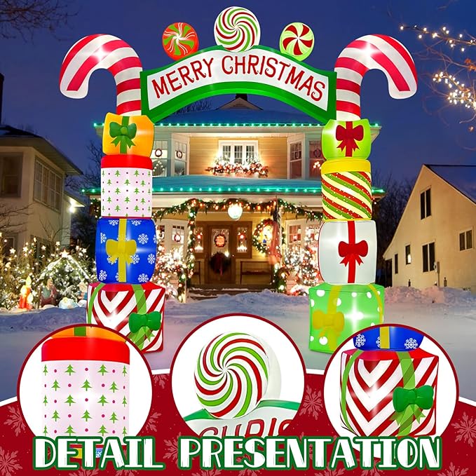 Kalolary 10 FT Christmas Inflatable Archway Gift Boxes, Xmas Arch Inflatable Blow Up Yard Outdoor Decorations Merry Christmas Giant Inflatables with Build-in Lights for Yard Garden Lawn Indoor Decor