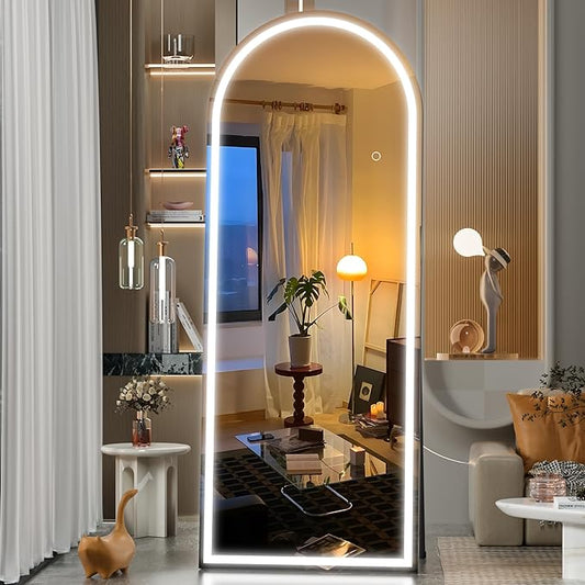 Hasipu 71" x 24" Led Mirror Full Length, Full Length Mirror with Lights Arch Design,Tempered Glass,Shatter-Proof, Dimming & 3 Color for Bedroom Cloakroom-UL