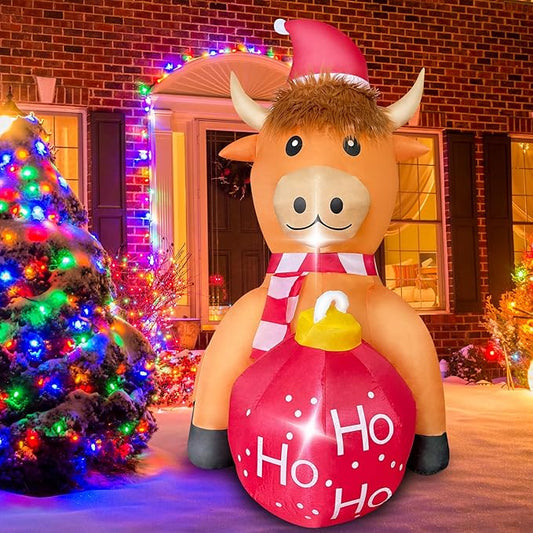 Christmas Inflatable Cow Outdoor Decoration with Christmas Ball, 4FT Blow Up Yard Decoration with Built-in LEDs for Garden Lawn Indoor Party Holiday Decor