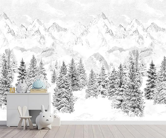 White Snow Mountain Pine murals Wallpaper (Not Peel and Stick)