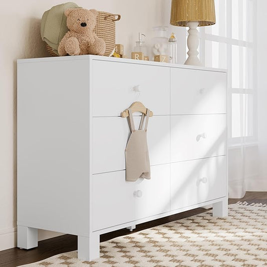 Storkcraft California 6-Drawer Double Dresser (White) - GREENGUARD Gold Certified, Interlocking Drawer System, Dresser Drawer Organizer for Kids Bedroom