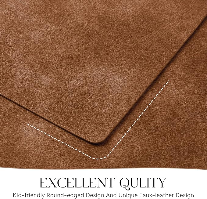MOSAYT Vinyl Placemats Set of 4-12 X 17 Inch - Faux Leather 100% Waterproof Oil-Proof Wipeable PU Place Mats, Heat Resistant Reversible Table Mats for Kitchen, Dining, Outdoor (Reddish Brown)
