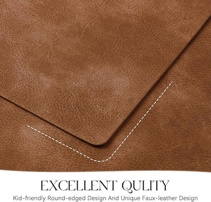 MOSAYT Vinyl Placemats Set of 4-12 X 17 Inch - Faux Leather 100% Waterproof Oil-Proof Wipeable PU Place Mats, Heat Resistant Reversible Table Mats for Kitchen, Dining, Outdoor (Reddish Brown)