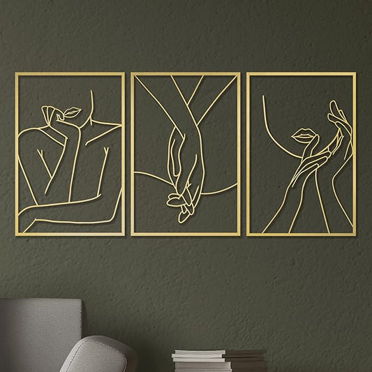 Vivegate Gold Minimalist Female Body Single Line Metal Wall Art Decor - 18"X12" 3 Packs Gold Women Body Abstract Minimalist Lines Wall Signs for Hanging Bedroom wall decor
