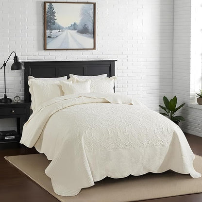 HoneiLife Oversized King Bedspreads 128x120 - California King Quilts 4-Piece, Cal King Quilt Sets,Rustic Bedding Sets King Size,Reversible Coverlets Lightweight Bedlinen Set for All Season Use-Beige