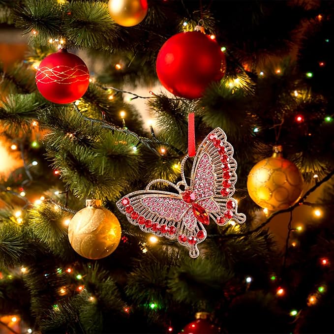 PETCEE Butterfly Christmas Ornaments 2025 Metal Monarch Butterfly Ornaments for Christmas Tree Decorations Red Monarch Hanging Ornament Keepsake Gifts for Women Girls Sisters Mom Grandma
