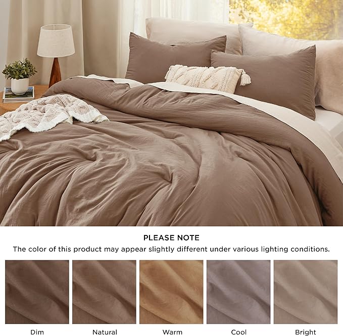 Bedsure Queen Size Comforter Set, Brown Soft Prewashed Bedding for All Seasons, 3 Pieces GentleSoft™ Warm Down Alternative Bed Set, 1 Lightweight Comforter (90"x90") and 2 Pillowcases (20"x26")
