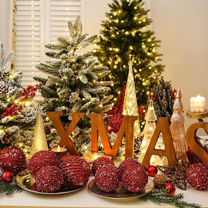 3.15" Christmas Ball Ornaments Glitter Shatterproof Christmas Tree Ornaments Sequin Xmas Hanging Balls Decorations for Wedding Party Holiday(Red, 12pc-8cm)