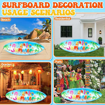 Eyourlife 5 FT Hello Summer Surfboard Inflatable, Outdoor Blow Up Yard Decoration with Built-in 3 LED Lights, Summer Luau Party Decorations for Pool Holiday Garden Lawn Patio Tropical Beach