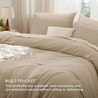Bedsure Queen Size Comforter Set, Khaki Soft Prewashed Bedding for All Seasons, 3 Pieces GentleSoft™ Warm Down Alternative Bed Set, 1 Lightweight Comforter (90"x90") and 2 Pillowcases (20"x26")