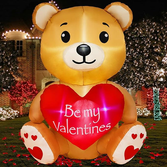 4FT Valentines Day Inflatable Bear Holds Love Heart, Valentines Day Decor Built-in RGB LED Lights, Valentines Gift Blow Up Yard Decoration for Party Anniversary Wedding Propose Garden Lawn