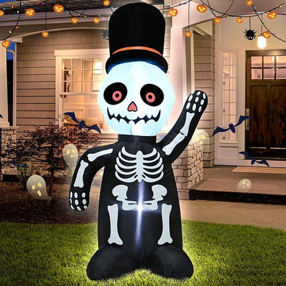 TRMESIA 4FT Halloween Inflatable Skeleton Decoration with Lights, Blow up Skull for Outdoor Yard Garden Decorations on Halloween 24HLW-03-03