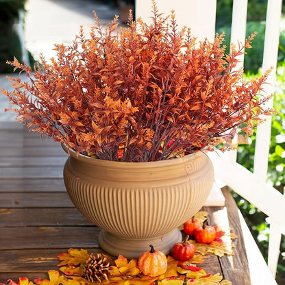 RECUTMS Fake Fall Plants for Outside Faux Lavender Flowers Fake Greenery Artificial Fall Flowers Outdoors UV Resistant Faux Autumn Plant Artificial Bushes for Bookshelf Balcony Bedroom Decor (Brown)