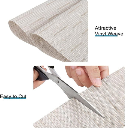SHACOS Placemats for Round Table Set of 4 Wedge Shaped Placemats Heat Resistant Woven Vinyl PVC Table Mats Wipeable (4, Beige)